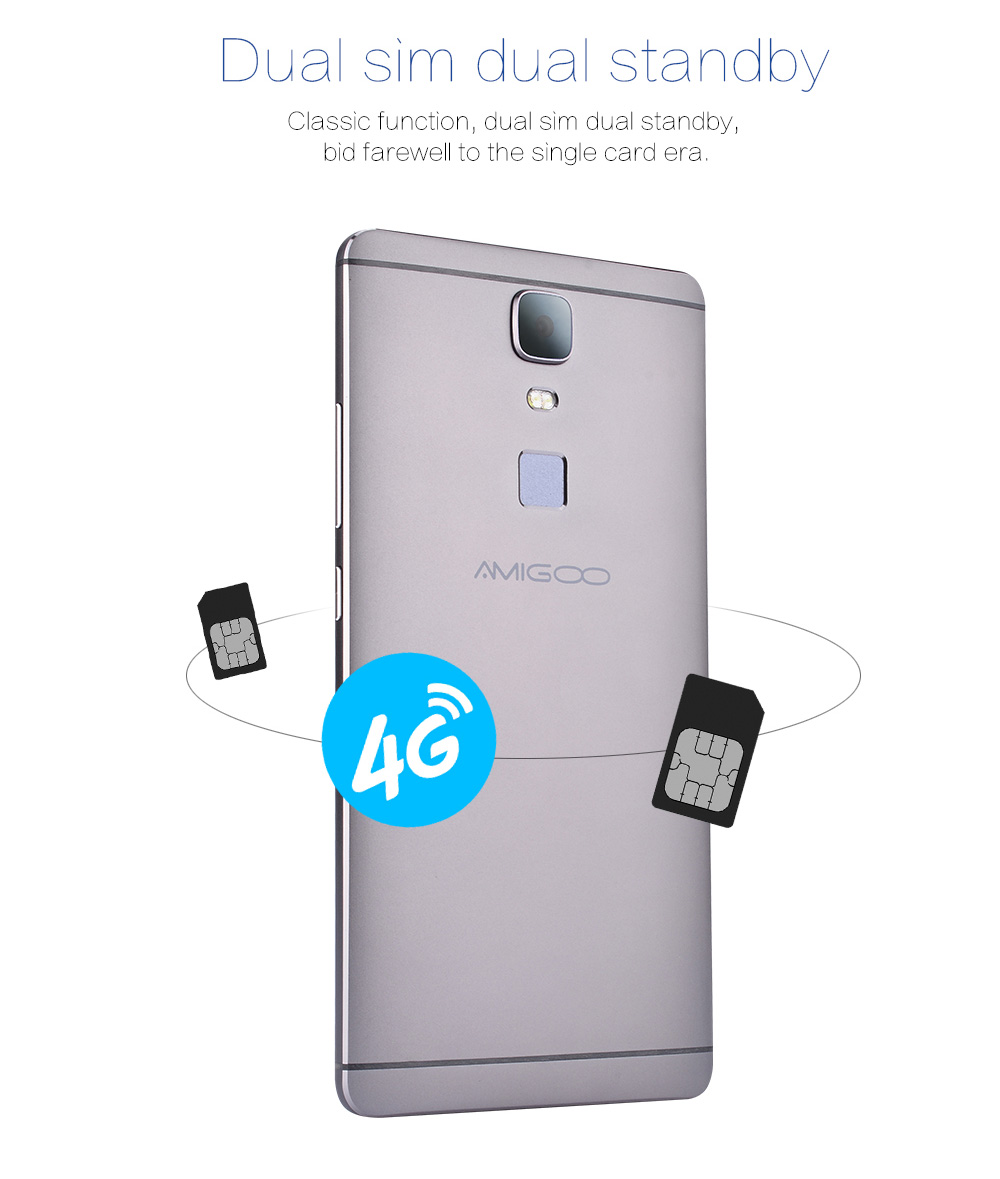 AMIGOO A5000 5.5 inch Android 5.1 4G Phablet MTK6735 1.3GHz Quad Core 1GB RAM 8GB ROM Fingerprint Scanner GPS Dual Cameras ( EU Plug )