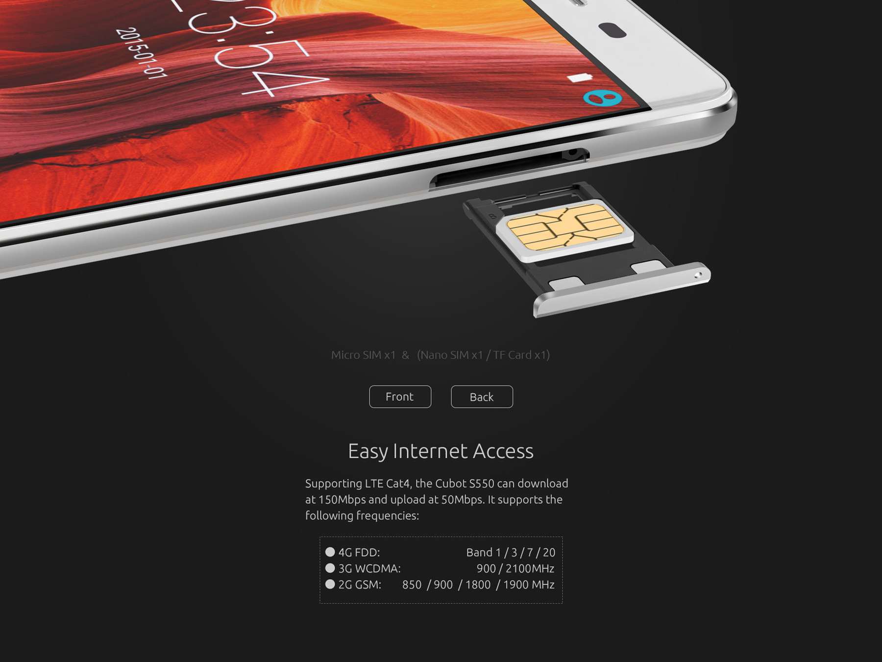 Cubot S550 Pro Android 5.1 5.5 inch 2.5D Arc Screen 4G Phablet MT6735 Quad Core 1.3GHz 3GB RAM 16GB ROM Fingerprint Scanner OTG Bluetooth 4.0
