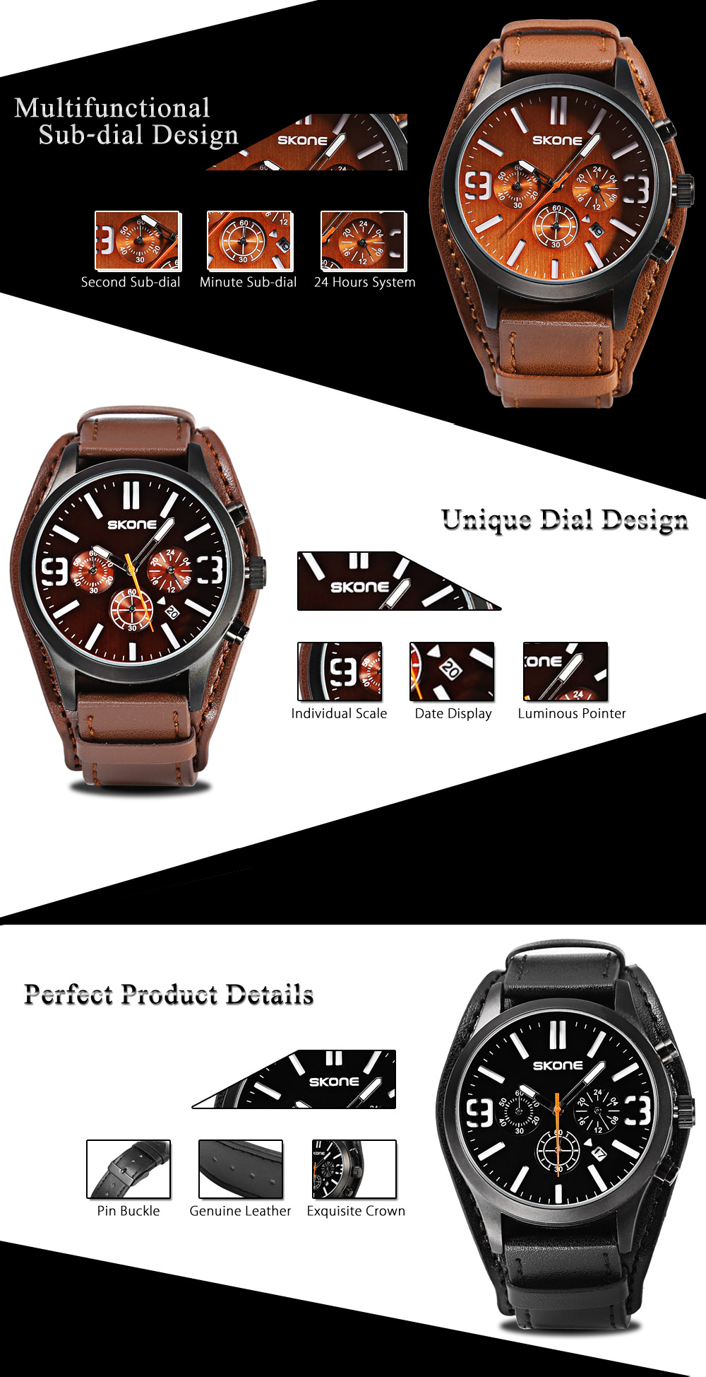 SKONE 9449EG Male Quartz Watch 24 Hours System Stopwatch Luminous Wristwatch SKONE 9449EG Male Quartz Watch 24 Hours System Stopwatch Luminous Wristwatch