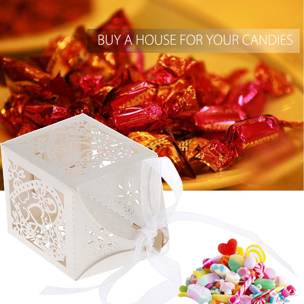 50pcs Love Heart Shape Candy Gift Boxes for Wedding Party