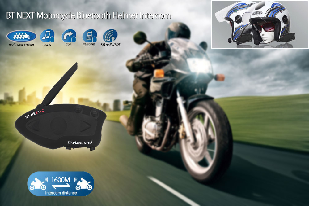 MIDLAND BT NEXT 1600M Bluetooth Motorcycle Helmet Intercom Headset Water-resistant Interphone