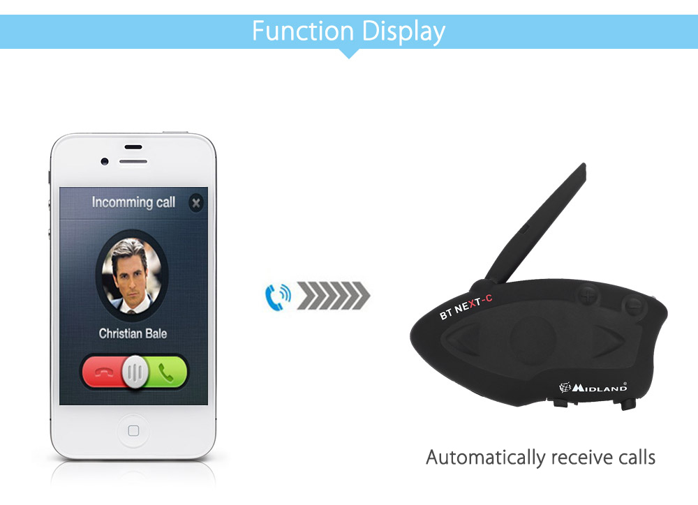 MIDLAND BT NEXT 1600M Bluetooth Motorcycle Helmet Intercom Headset Water-resistant Interphone