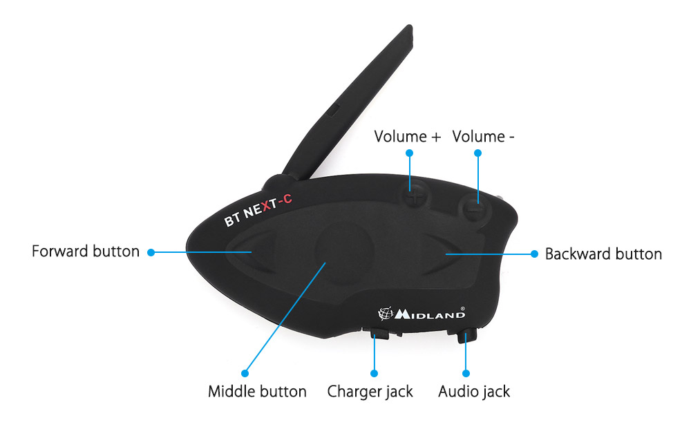 MIDLAND BT NEXT 1600M Bluetooth Motorcycle Helmet Intercom Headset Water-resistant Interphone