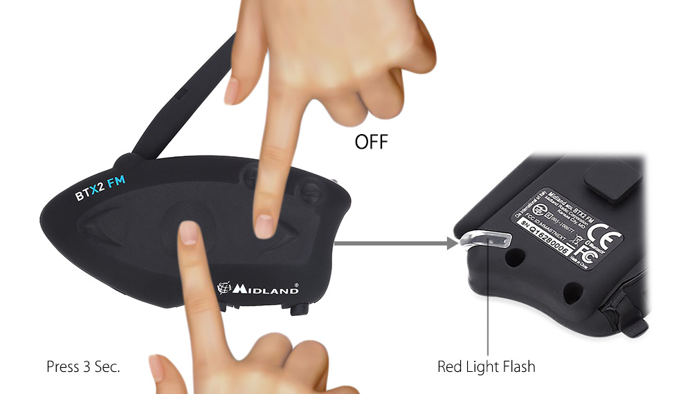 MIDLAND Paired BTX2 FM Motorcycle Bluetooth Intercom 800M Multi-user Inter-phone