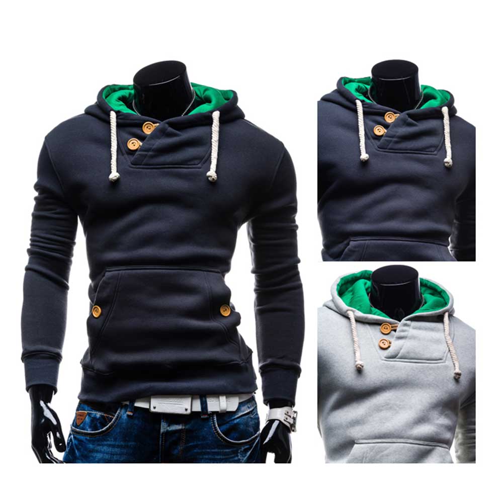 Casual Pocket Design Slim Fit Long Sleeve Men Hoodies