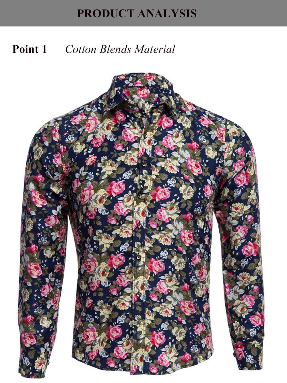 Casual Floral Print Turn Down Collar Long Sleeve Men Shirt