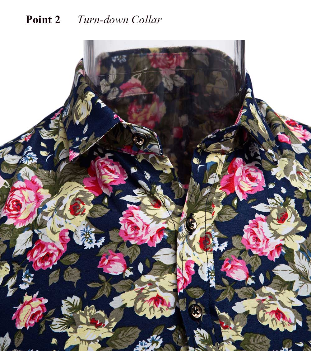 Casual Floral Print Turn Down Collar Long Sleeve Men Shirt