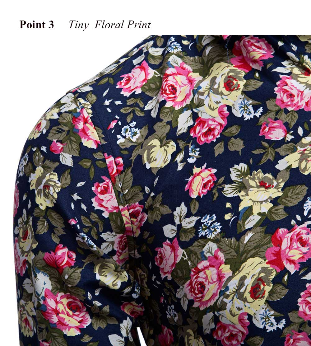 Casual Floral Print Turn Down Collar Long Sleeve Men Shirt