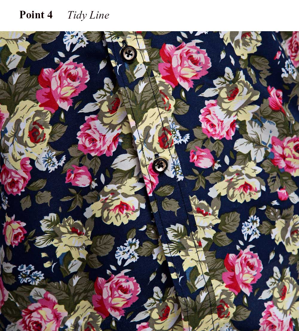 Casual Floral Print Turn Down Collar Long Sleeve Men Shirt