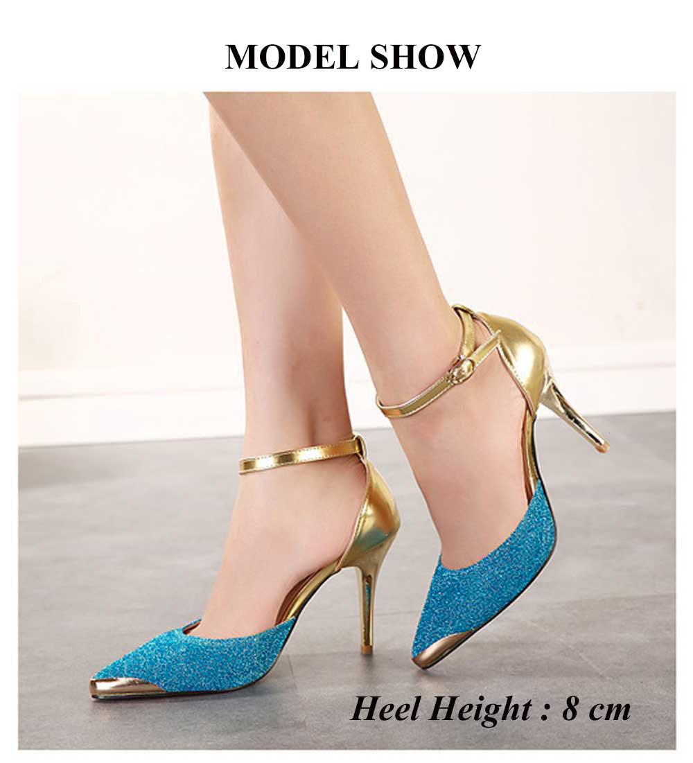 Crapemyrtle Fashionable Pointed Toe Glitter Thin High Heel Shoes for Women