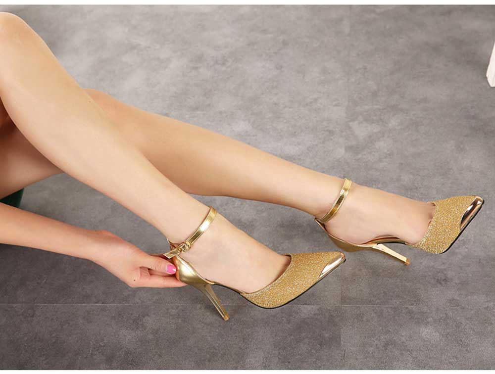 Crapemyrtle Fashionable Pointed Toe Glitter Thin High Heel Shoes for Women