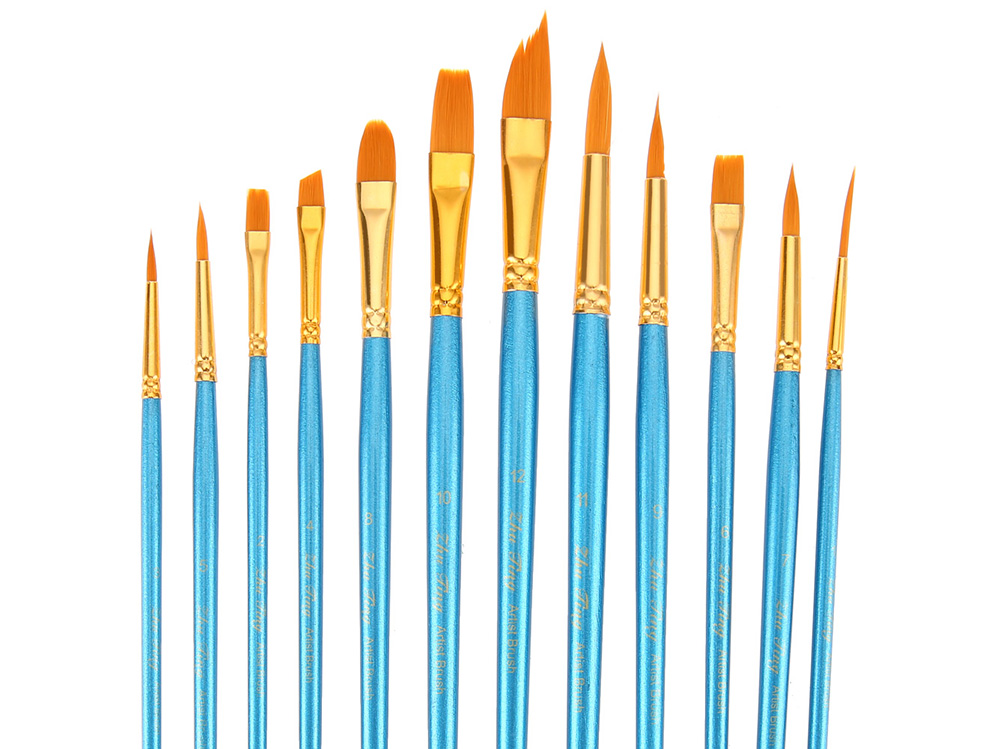 ZhuTing 12pcs Nylon Hair Paint Brush Artist Watercolor Acrylic Oil Painting with Palette ZhuTing 12pcs Nylon Hair Paint Brush Artist Watercolor Acrylic Oil Painting with Palette