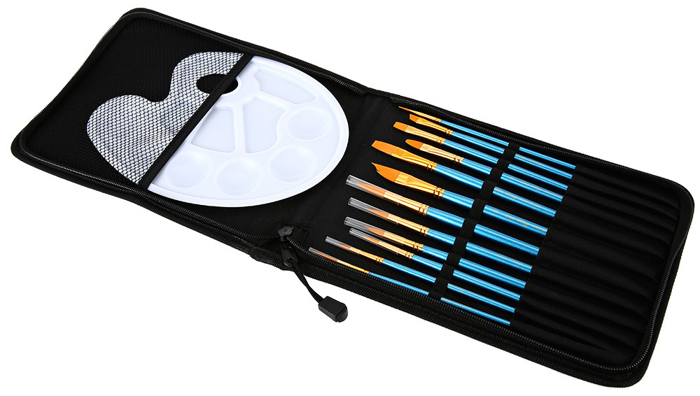 ZhuTing 12pcs Nylon Hair Paint Brush Artist Watercolor Acrylic Oil Painting with Palette ZhuTing 12pcs Nylon Hair Paint Brush Artist Watercolor Acrylic Oil Painting with Palette
