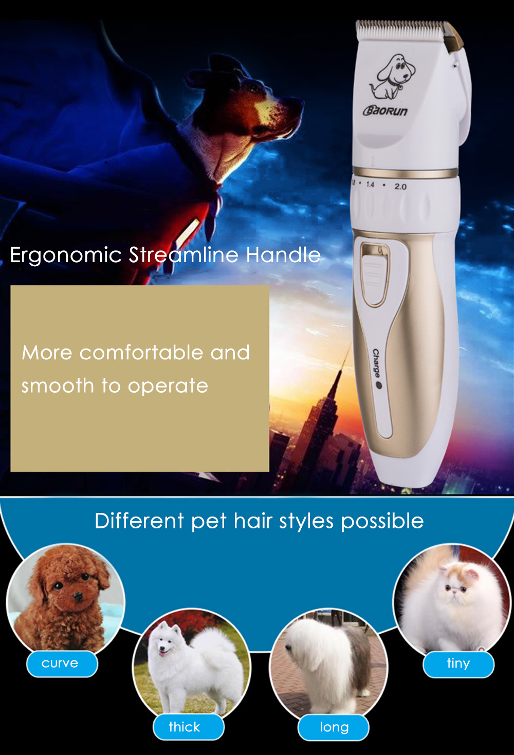 BaoRun P3 Professional Rechargeable Pet Electric Hair Clipper Cutter with Grooming Kit BaoRun P3 Professional Rechargeable Pet Electric Hair Clipper Cutter with Grooming Kit