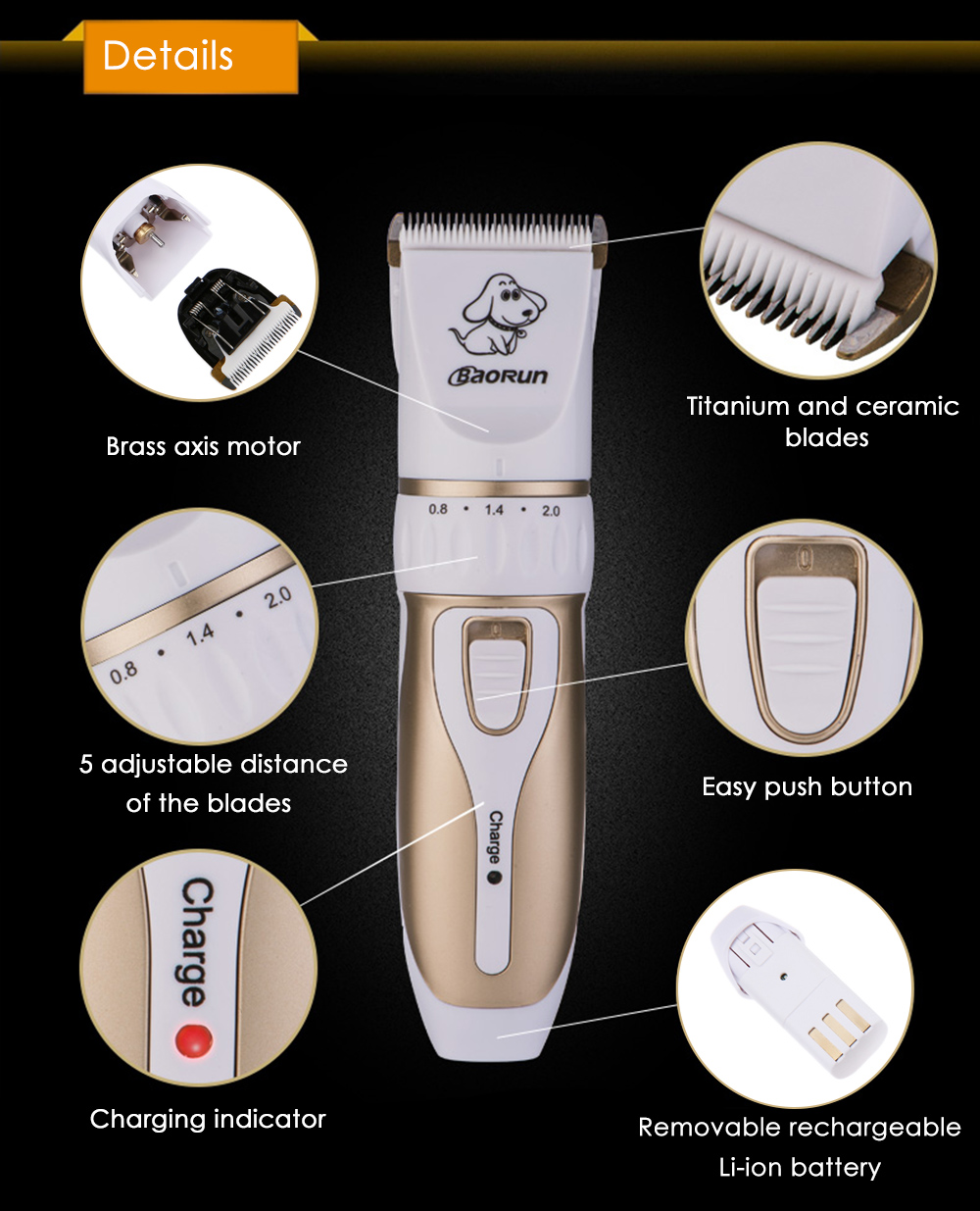 BaoRun P3 Professional Rechargeable Pet Electric Hair Clipper Cutter with Grooming Kit BaoRun P3 Professional Rechargeable Pet Electric Hair Clipper Cutter with Grooming Kit