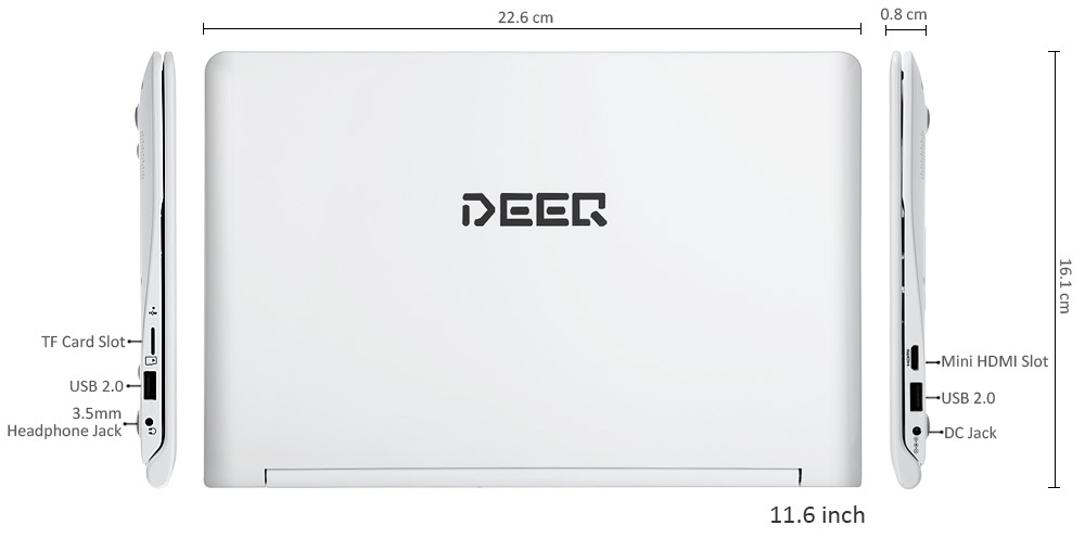 DEEQ A116 11.6 inch Notebook Windows 10 Intel Atom Z3735F Quad Core 1.33GHz 2GB RAM 32GB SSD Built-in Camera
