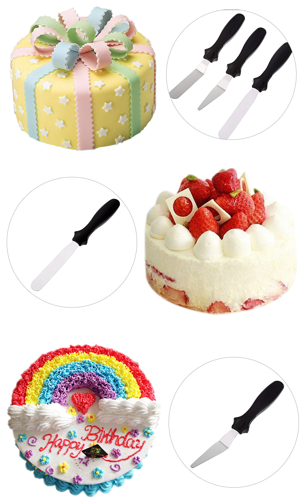 3pcs Stainless Steel DIY Cake Cream Spread Decorating Smudge Tool 3pcs Stainless Steel DIY Cake Cream Spread Decorating Smudge Tool