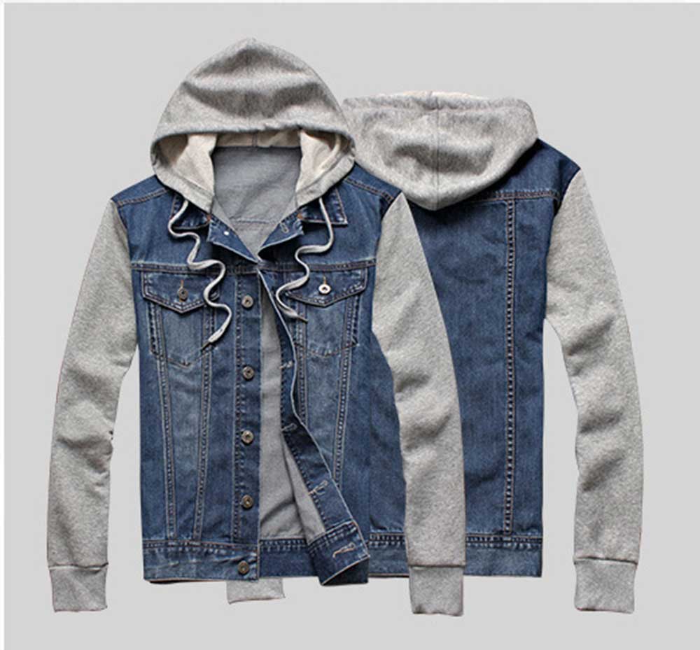 Casual Oversize Denim Patchwork Hooded Jacket for Men