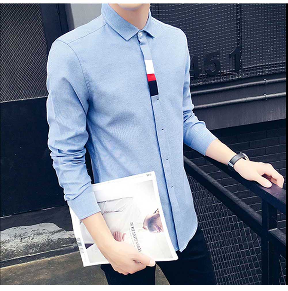 Casual Pure Color Cotton Blends Long Sleeve Shirt for Men