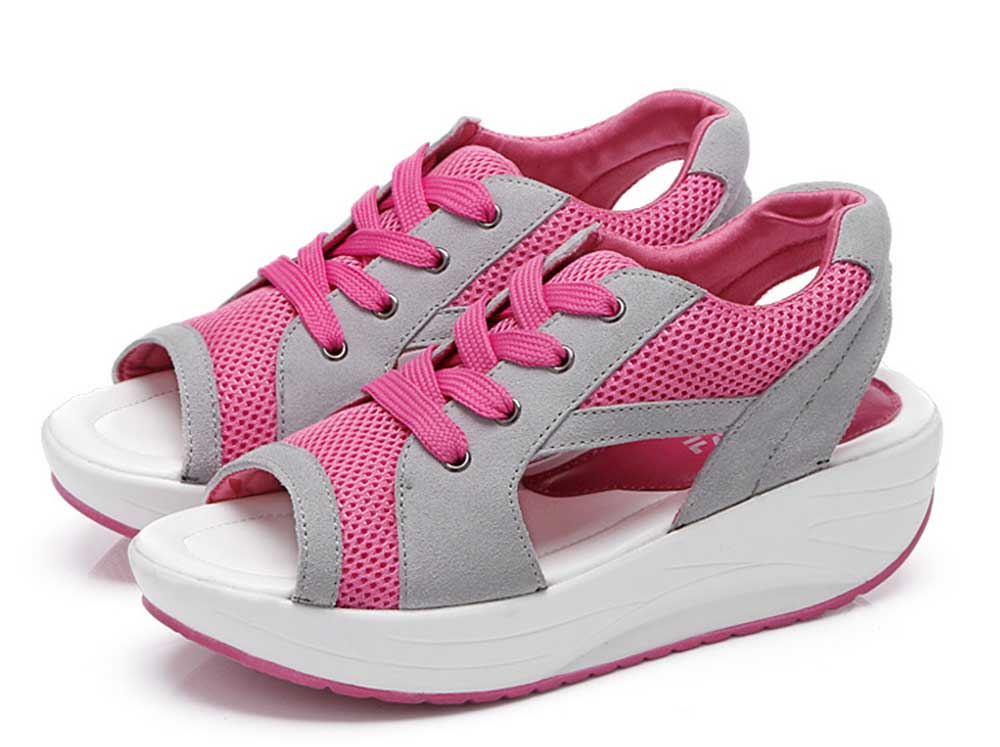 Casual Patchwork Open Toe Lace Up Mesh Platform Sandals for Women