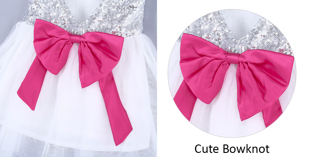 Cute Girls Sequins Lace Jumper Skirt with Bowknot