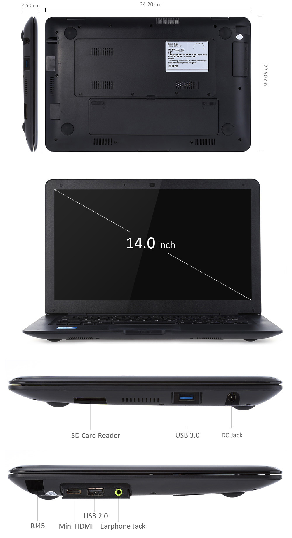 DEEQ A7 14.0 inch Notebook DOS OS Intel Celeron J1900 64bit Quad Core 4GB RAM 1000GB HDD Built-in Camera HDMI