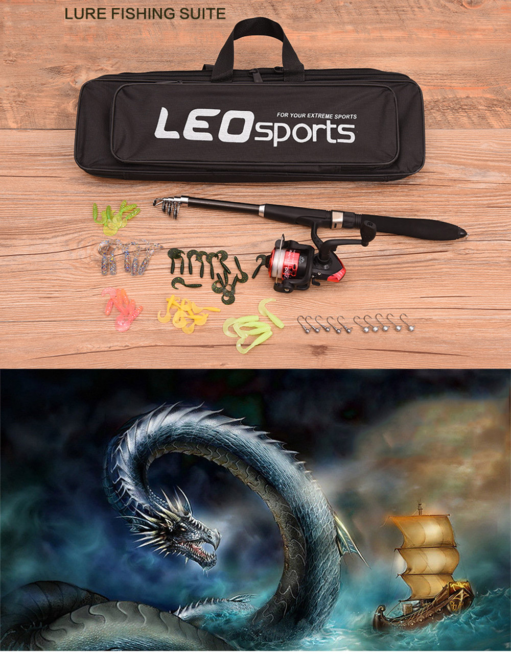LEO 1.6M Telescopic Fishing Rod Kit with Fish Reel Lure Hook Tackle LEO 1.6M Telescopic Fishing Rod Kit with Fish Reel Lure Hook Tackle