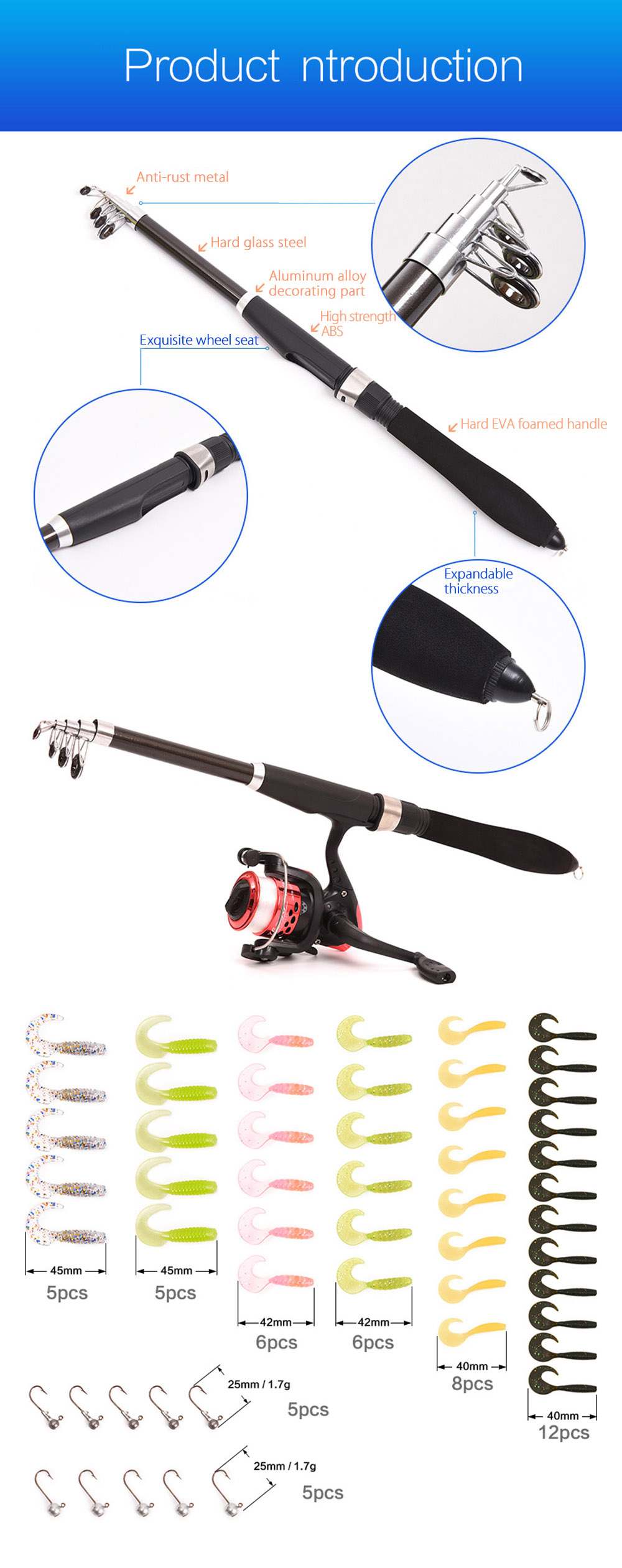 LEO 1.6M Telescopic Fishing Rod Kit with Fish Reel Lure Hook Tackle LEO 1.6M Telescopic Fishing Rod Kit with Fish Reel Lure Hook Tackle