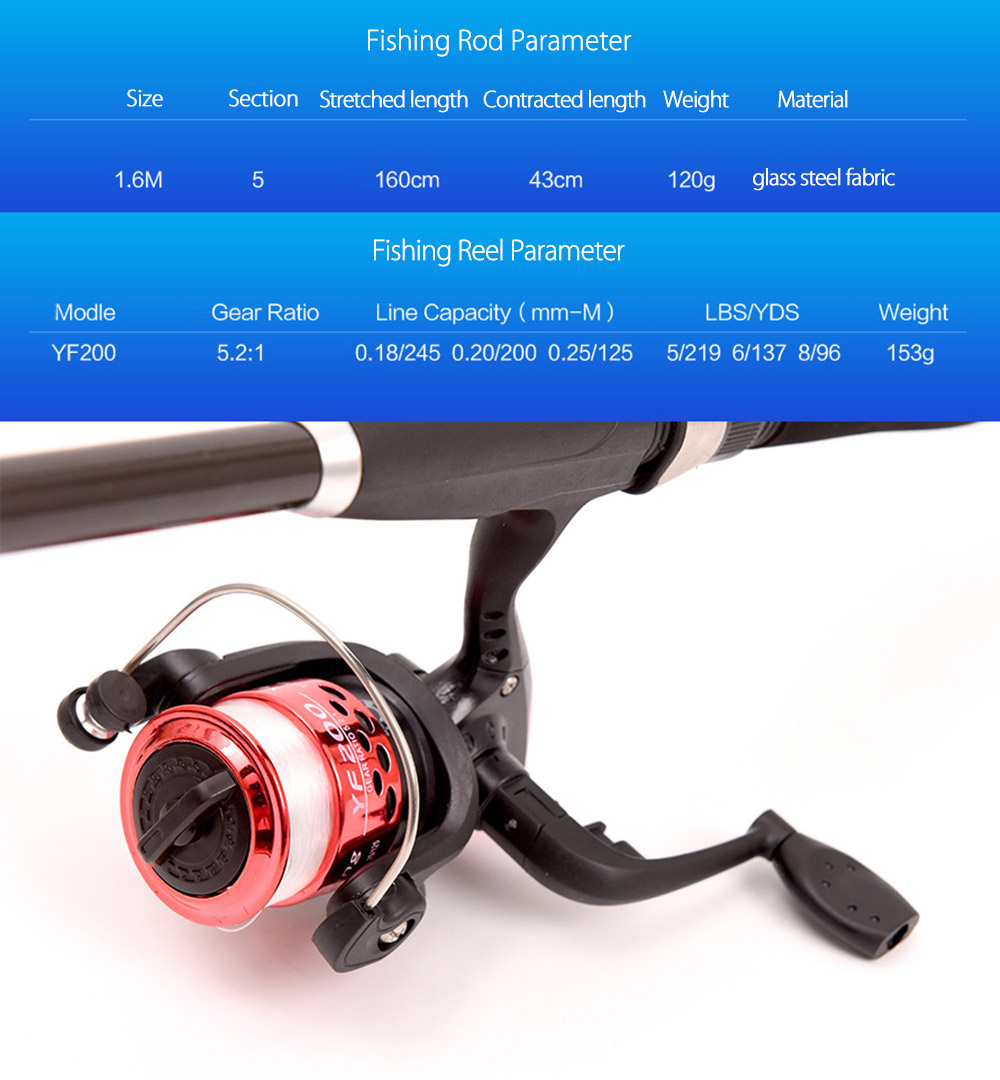 LEO 1.6M Telescopic Fishing Rod Kit with Fish Reel Lure Hook Tackle LEO 1.6M Telescopic Fishing Rod Kit with Fish Reel Lure Hook Tackle