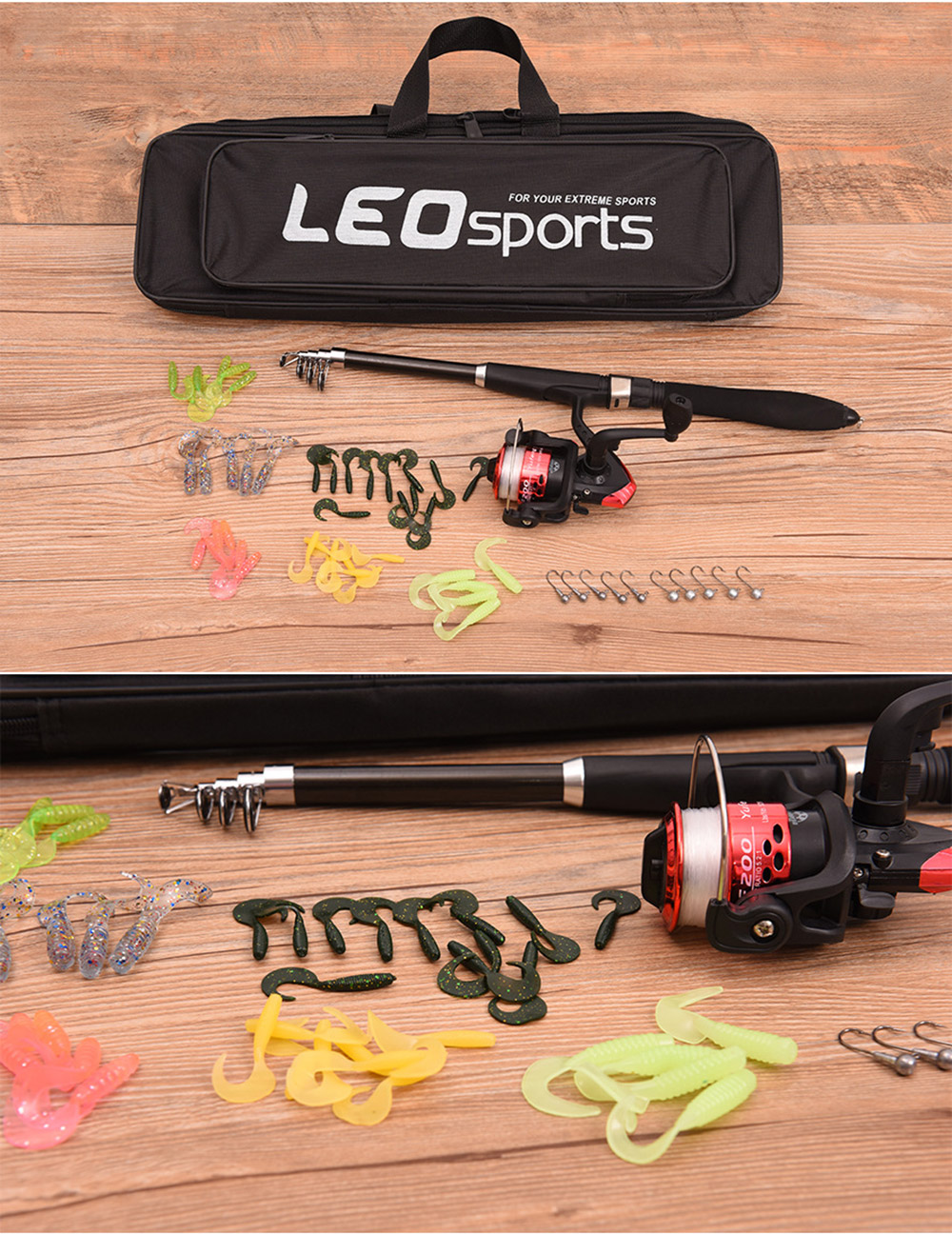 LEO 1.6M Telescopic Fishing Rod Kit with Fish Reel Lure Hook Tackle LEO 1.6M Telescopic Fishing Rod Kit with Fish Reel Lure Hook Tackle