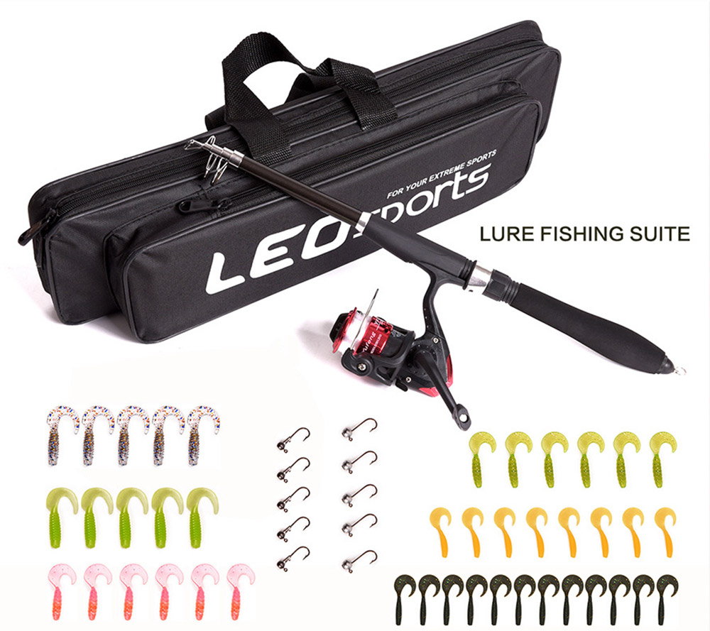 LEO 1.6M Telescopic Fishing Rod Kit with Fish Reel Lure Hook Tackle LEO 1.6M Telescopic Fishing Rod Kit with Fish Reel Lure Hook Tackle