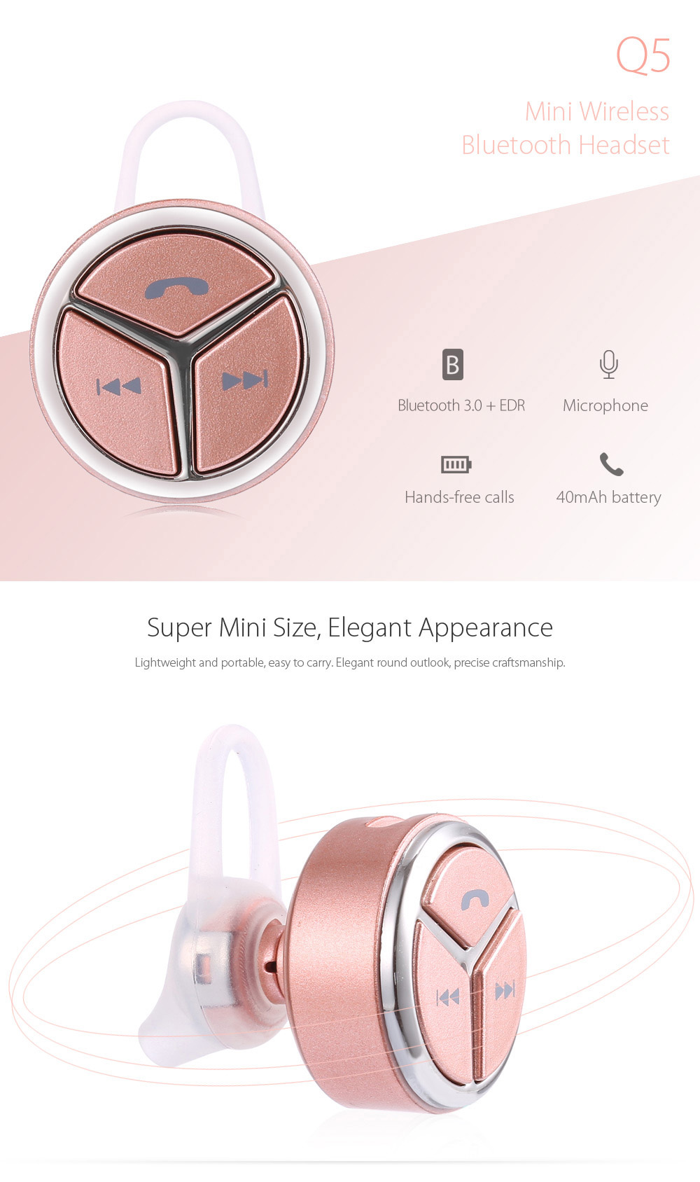 Q5 Wireless Bluetooth Music Headset with Mic Hands-free Call Song Switch