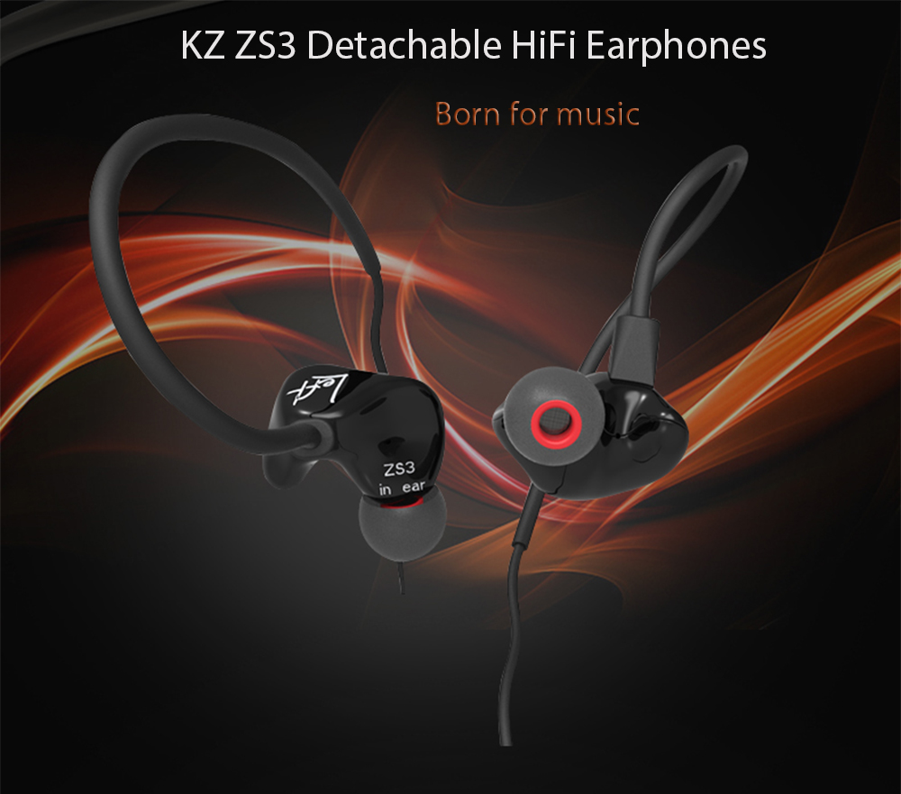 KZ ZS3 HiFi In-ear Earphones with Mic Detachable Earbud Design