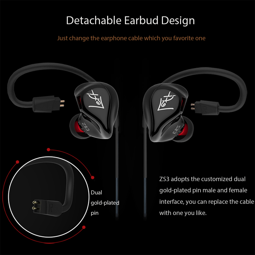 KZ ZS3 HiFi In-ear Earphones with Mic Detachable Earbud Design