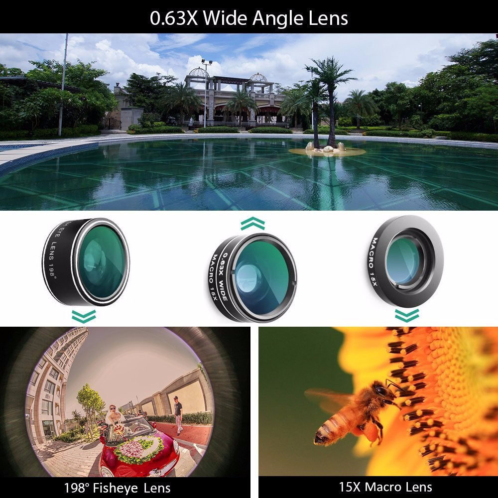 3 in 1 198 Degree Fisheye / 15X Macro / 0.63X Wide Angle Lens IP54 Dustproof Shockproof Protective Cover for iPhone 6 Plus / 6S Plus