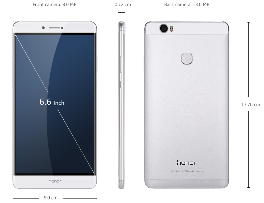 Huawei Honor Note 8 Android 6.0 6.6 inch 4G Phablet Kirin 955 Octa Core 2.5GHz 4GB RAM 64GB ROM AMOLED  Screen Fingerprint Scanner 13.0MP Rear Camera