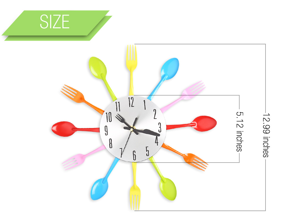 Multicolors Fork Spoon Kitchen Cutlery Wall Clock Home Decor