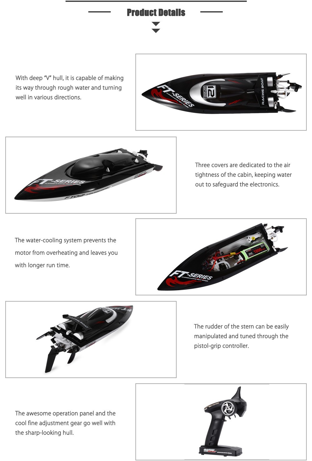 feilun ft012 2.4 g 4ch brushless rc racing boat