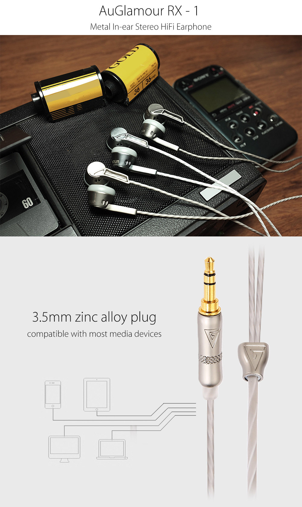 AuGlamour RX - 1 Metal Zinc Alloy In-ear Stereo HiFi Earphone AuGlamour RX - 1 Metal Zinc Alloy In-ear Stereo HiFi Earphone