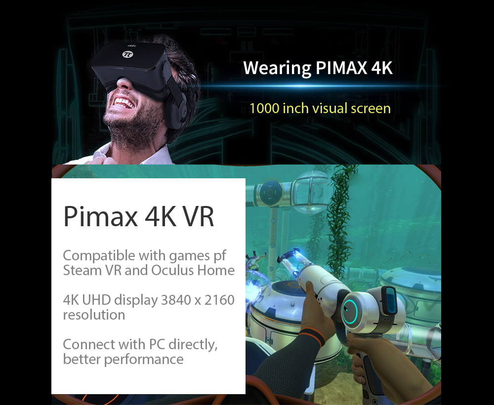 PIMAX 4K VR Virtual Reality Glasses 3D Headset for PC 110 Degree FOV 1000Hz Dual Gyroscope 8.29MP PIMAX 4K VR Virtual Reality Glasses 3D Headset for PC 110 Degree FOV 1000Hz Dual Gyroscope 8.29MP