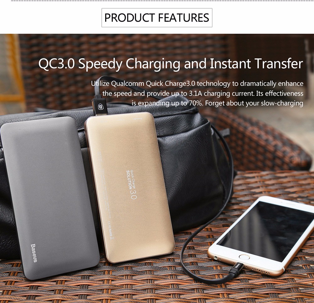 Baseus QC 3.0 10000mAh 8 Pin to Type-C External Battery Pack Power Bank