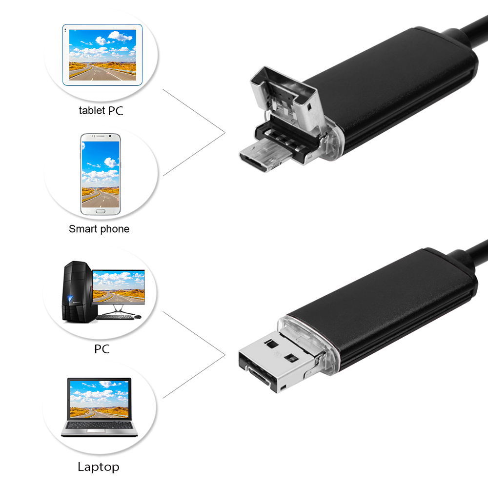 AN99 2-in-1 USB Micro Connector 8MM Endoscope Borescope Inspection Wire Camera