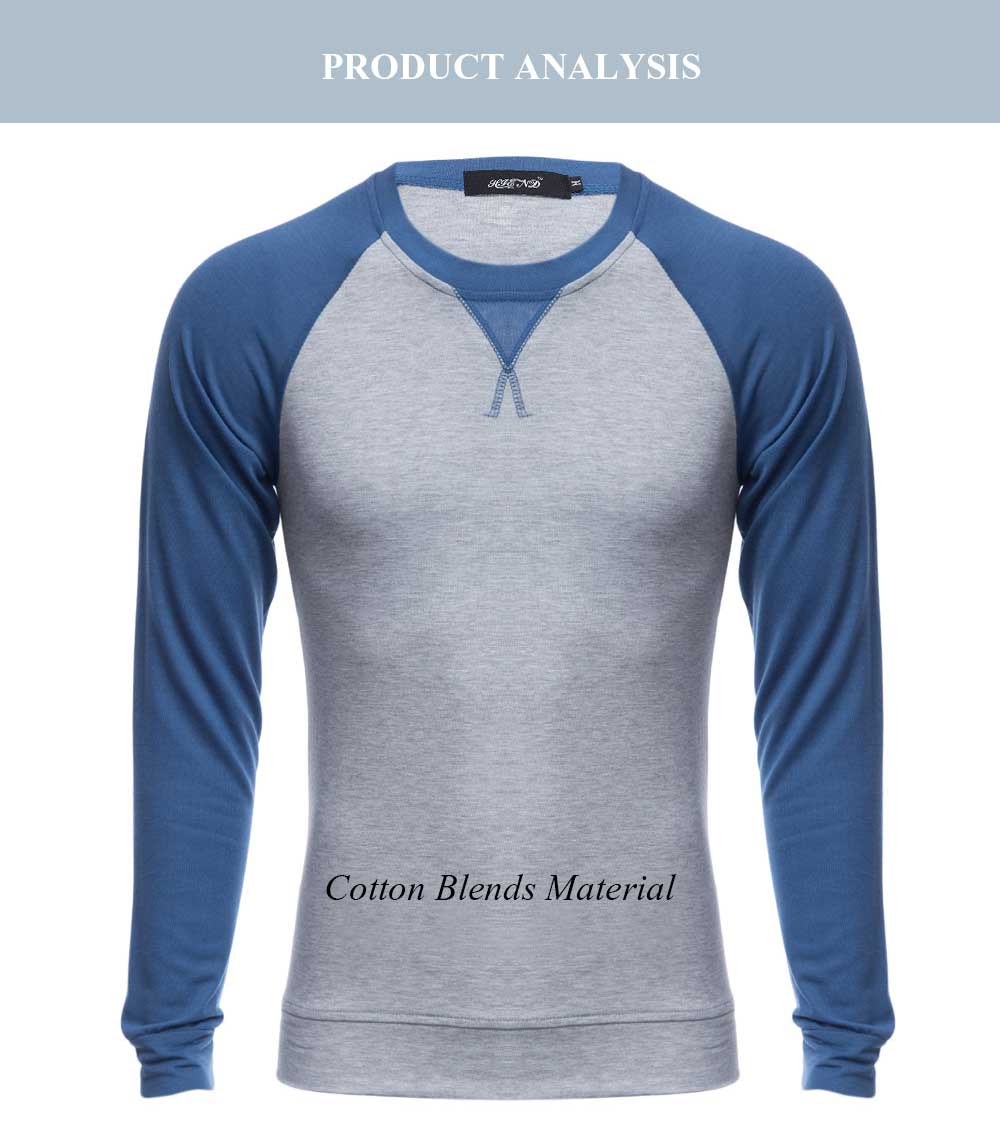 Casual Patchwork Round Neck Long Sleeve Shirt for Men