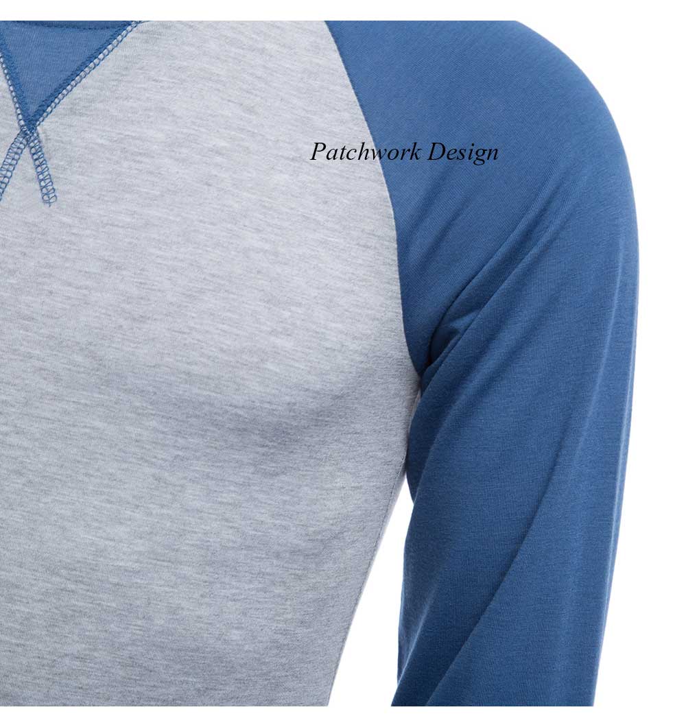 Casual Patchwork Round Neck Long Sleeve Shirt for Men