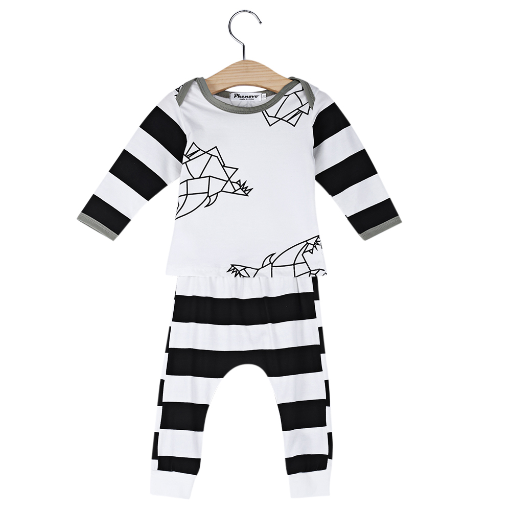 Baby Unisex 2pcs Sweet Elastic Cotton Blend Geometric Print Striped Patchwork Color Block Round Collar Long Sleeve Pullover T-shirt Long Pants Suit