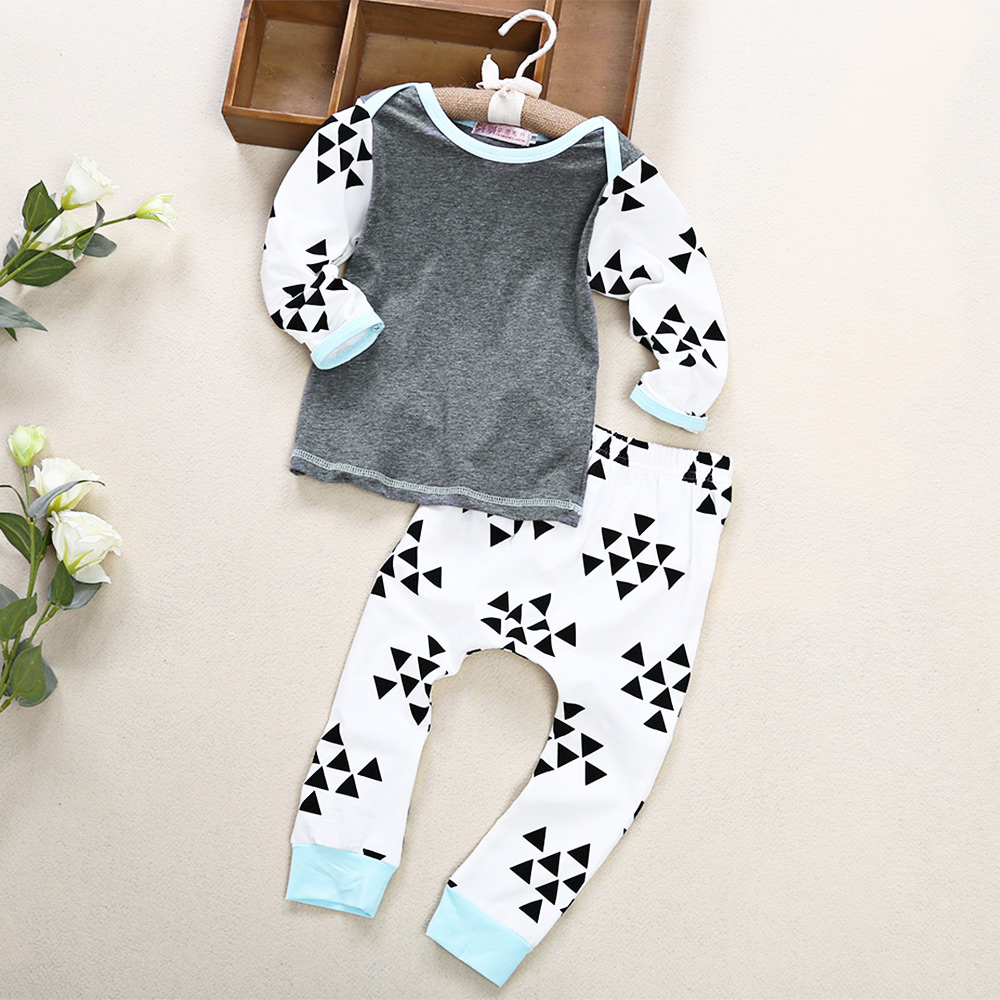 Baby Unisex 2pcs Sweet Elastic Cotton Blend Geometric Triangle Print Patchwork Round Collar Long Sleeve Pullover T-shirt Long Pants Baby Unisex 2pcs Sweet Elastic Cotton Blend Geometric Triangle Print Patchwork Round Collar Long Sleeve Pullover T-shirt Long Pants