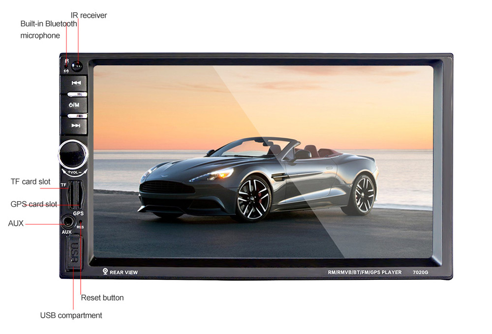 7020G 7 inch Car Audio Stereo MP5 Player 12V Auto Video Remote Control Rearview Camera GPS Navigation Function