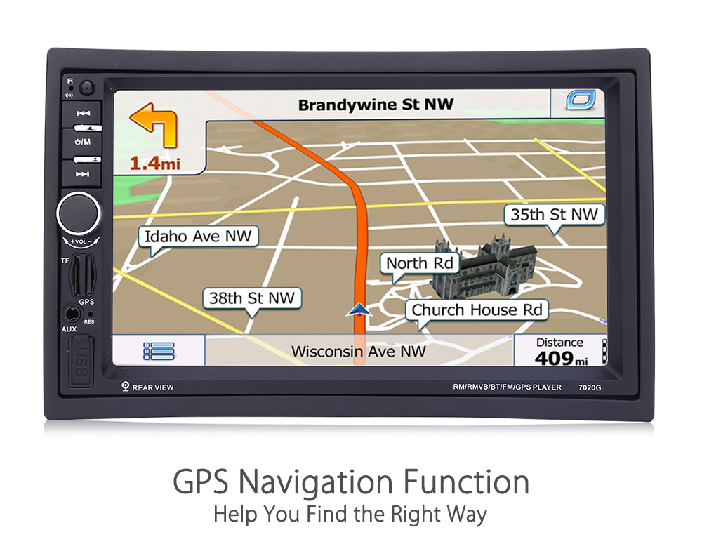 7020G 7 inch Car Audio Stereo MP5 Player 12V Auto Video Remote Control Rearview Camera GPS Navigation Function