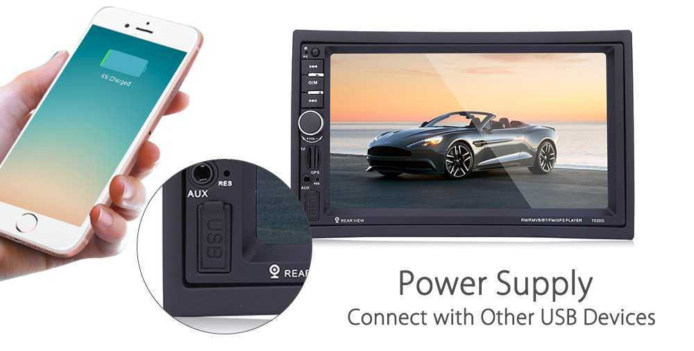 7020G 7 inch Car Audio Stereo MP5 Player 12V Auto Video Remote Control Rearview Camera GPS Navigation Function