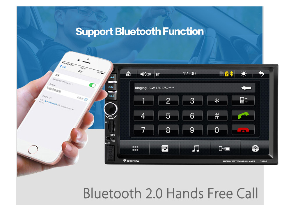 7020G 7 inch Car Audio Stereo MP5 Player 12V Auto Video Remote Control Rearview Camera GPS Navigation Function